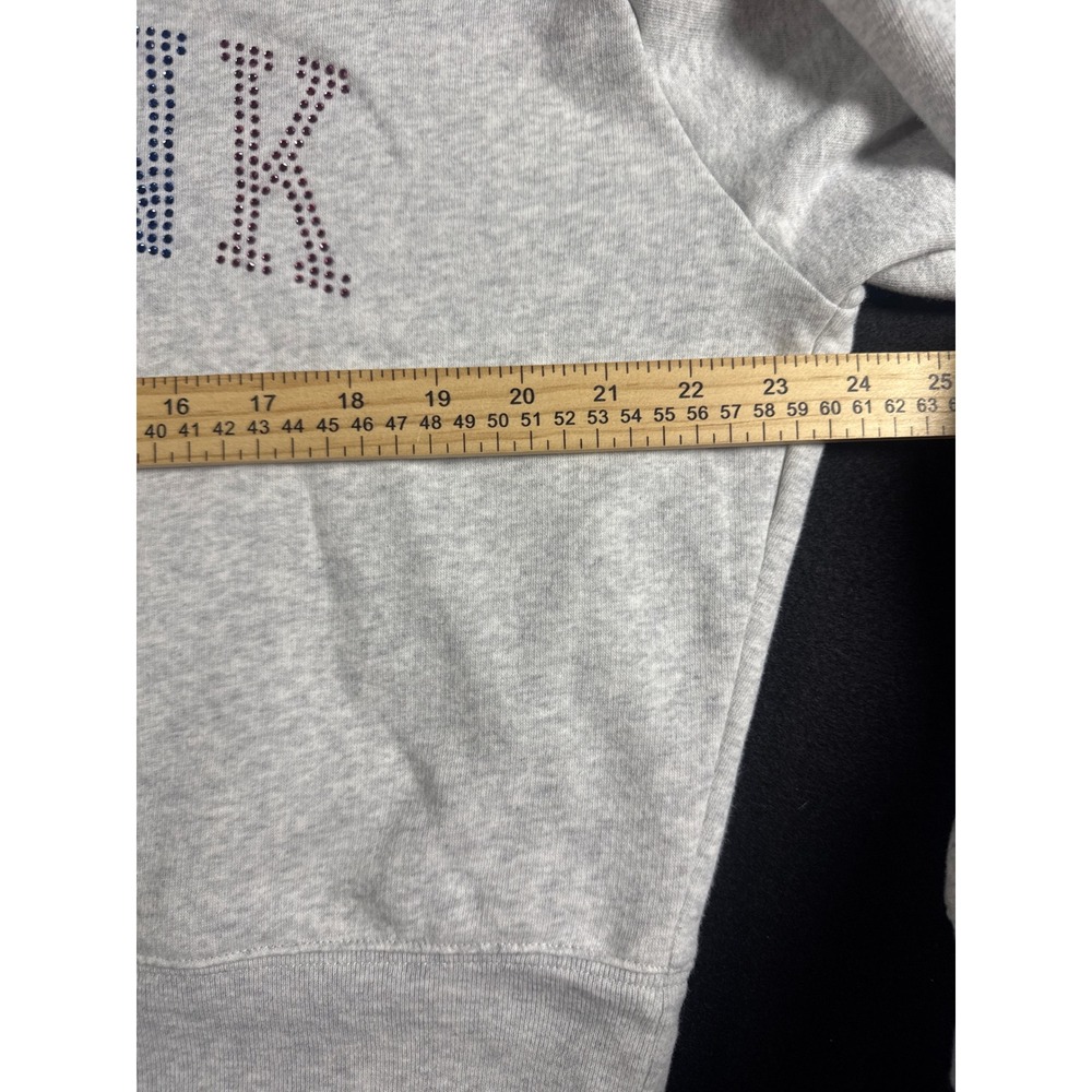 Pink Victoria's Secret Gray Rhinestone Love Pink Cropped Sweatshirt XL - Picture 3 of 5